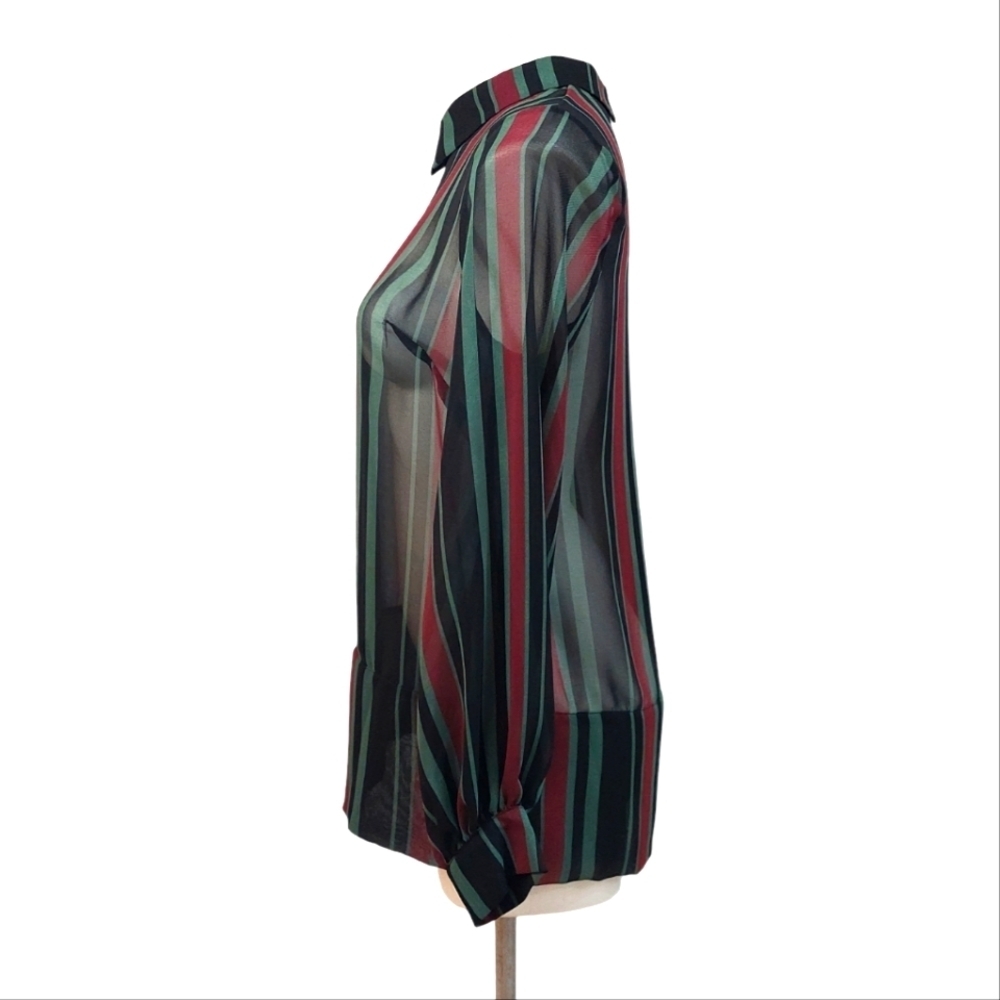 BCBGeneration Striped Sheer Blouse Collared Lightweight Long Sleeve Top Sz S - Picture 3 of 7